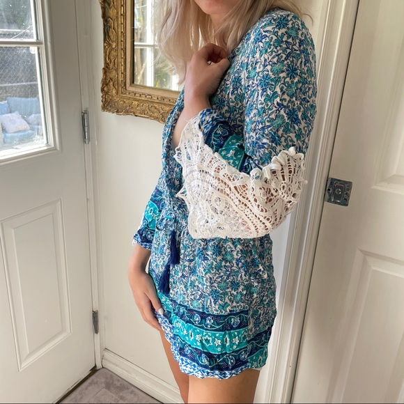 Turquoise and Blue Romper with Lace Details Small - Picture 5 of 11